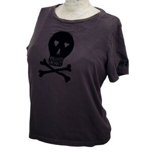 Beams Heart Japan T-Shirt Women's Skull Crossbones Flock Print Grunge Goth Tee S